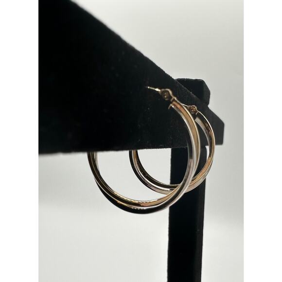 Ralph Lauren 14k RL Signed White And Yellow Gold Hoop Pierced Earrings 1.43grams